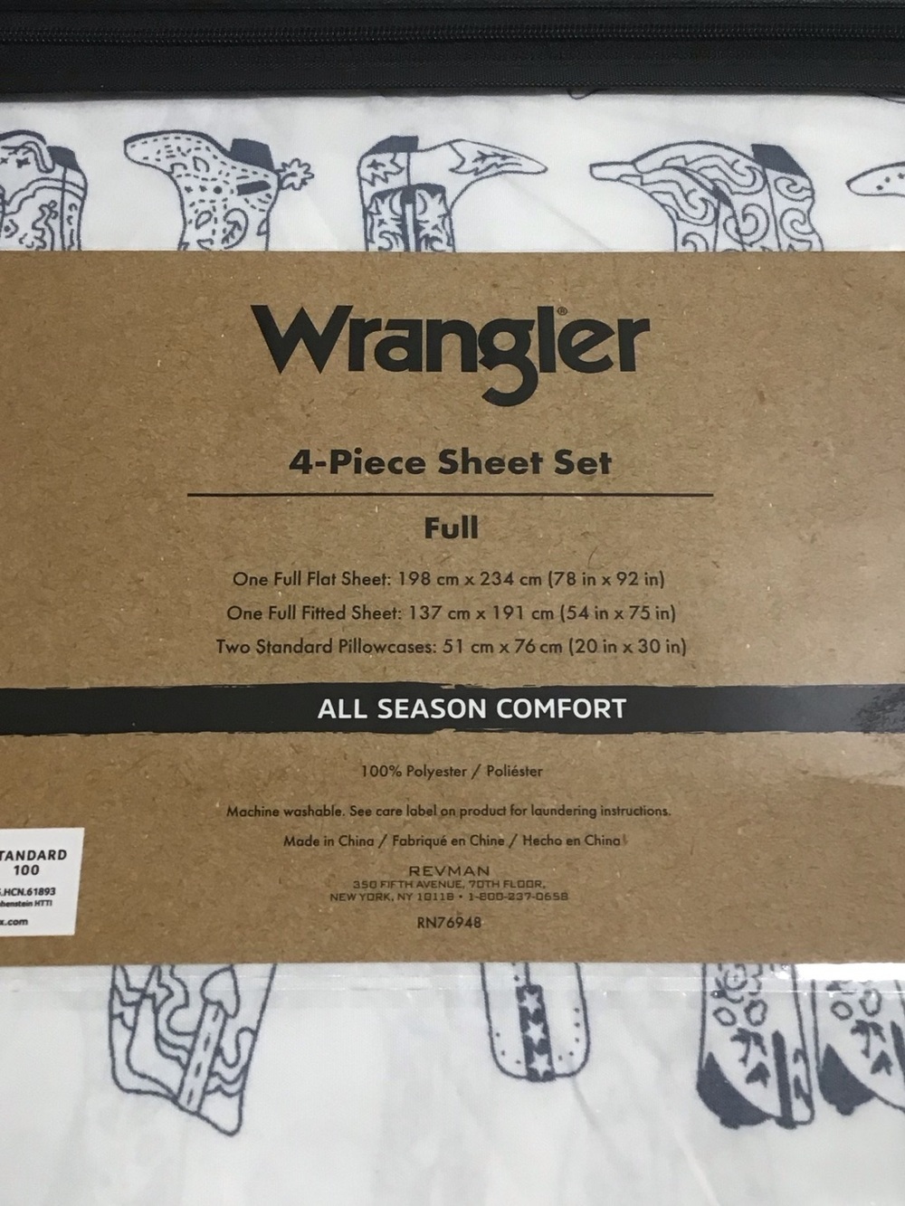 Wrangler FULL SHEET SET 4-pc Cowboy Hats Boots Western Ranch Line Dance Blue NEW - Picture 3 of 6